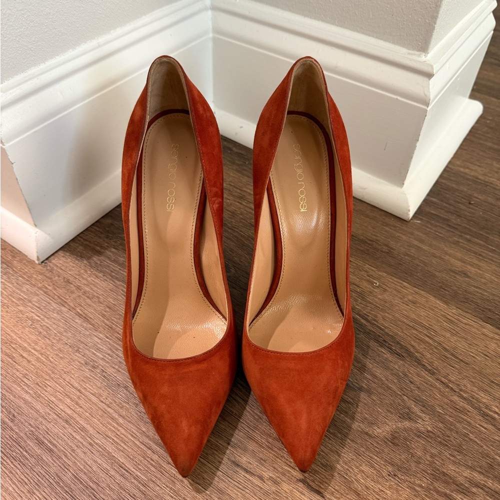 Sergio Rossi Burnt Orange Suede Heels